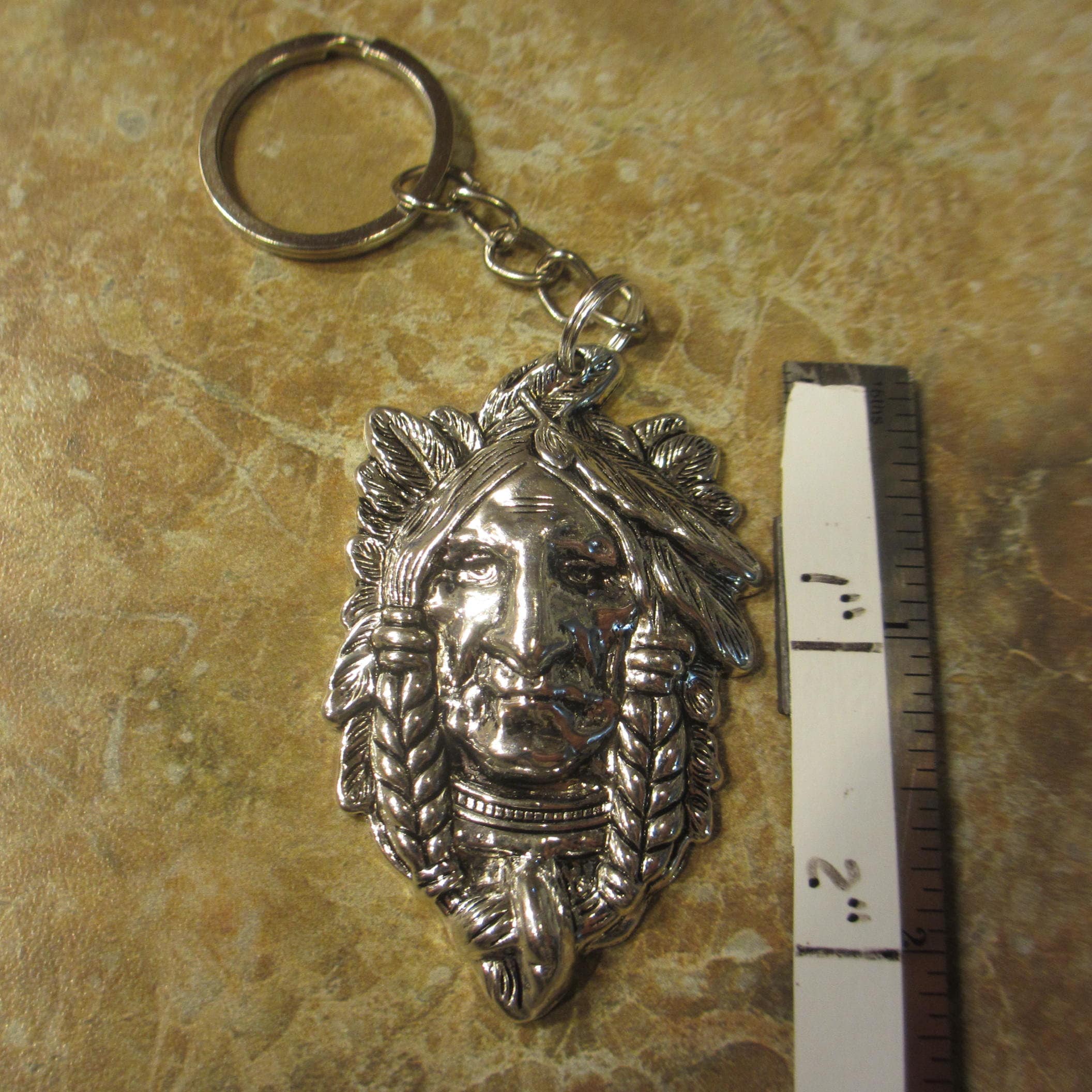 INDIAN CHIEF Keychain 2h Metal Charm Silver Tone Key Etsy