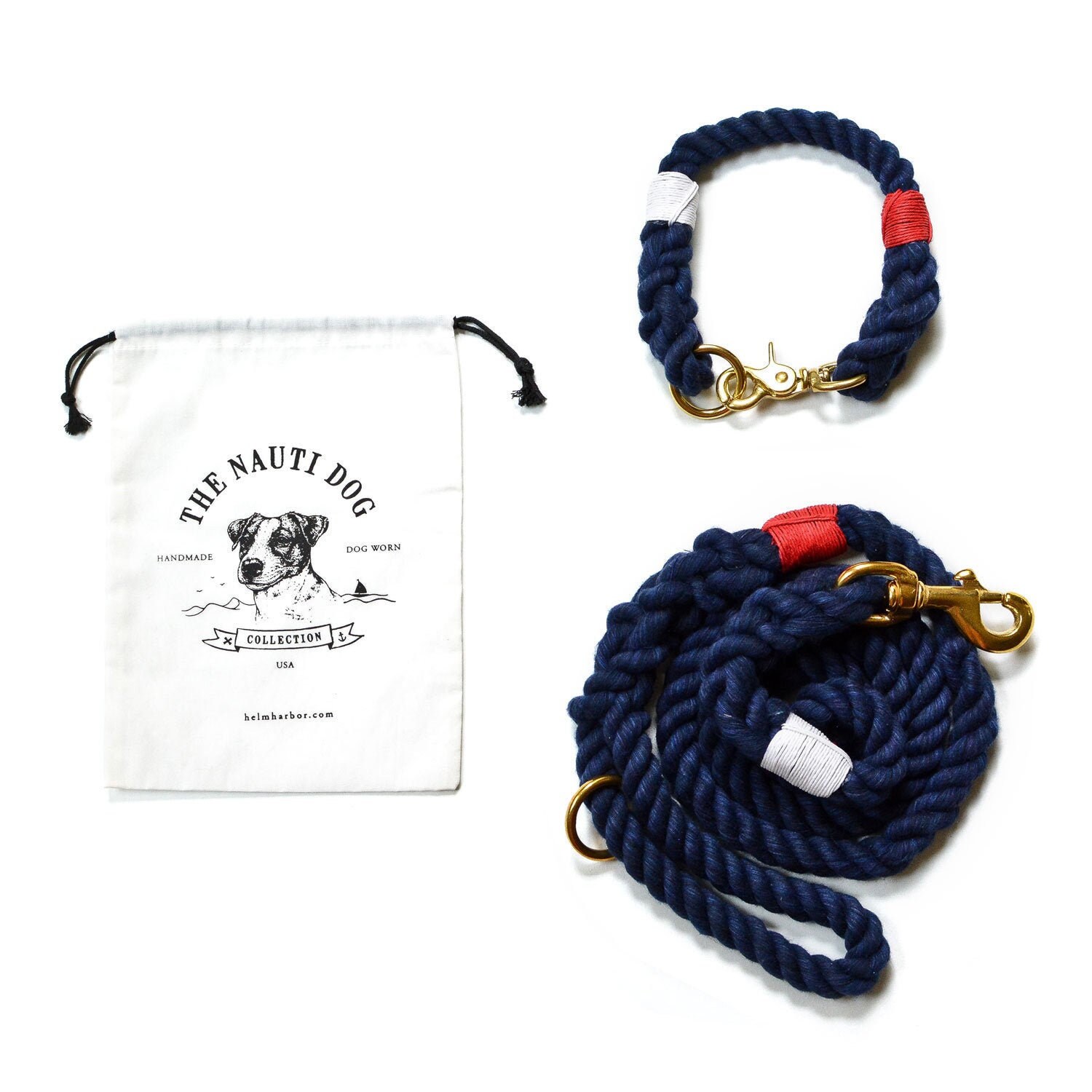 Rope Dog Leash and Collar Set Navy Blue Rope Dog Leash Etsy