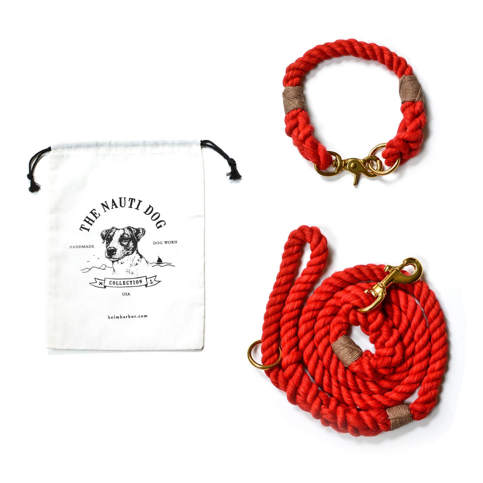 Rope Dog Collar in Red Red Rope Dog Collar Nautical Dog Etsy