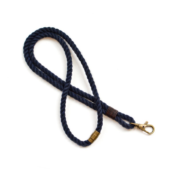 Nautical Rope Lanyard in Navy Blue | Antique bronze magnetic locking clasp | Badgeholder | 100% Cotton Rope Lanyard, Handmade Rope Lanyard