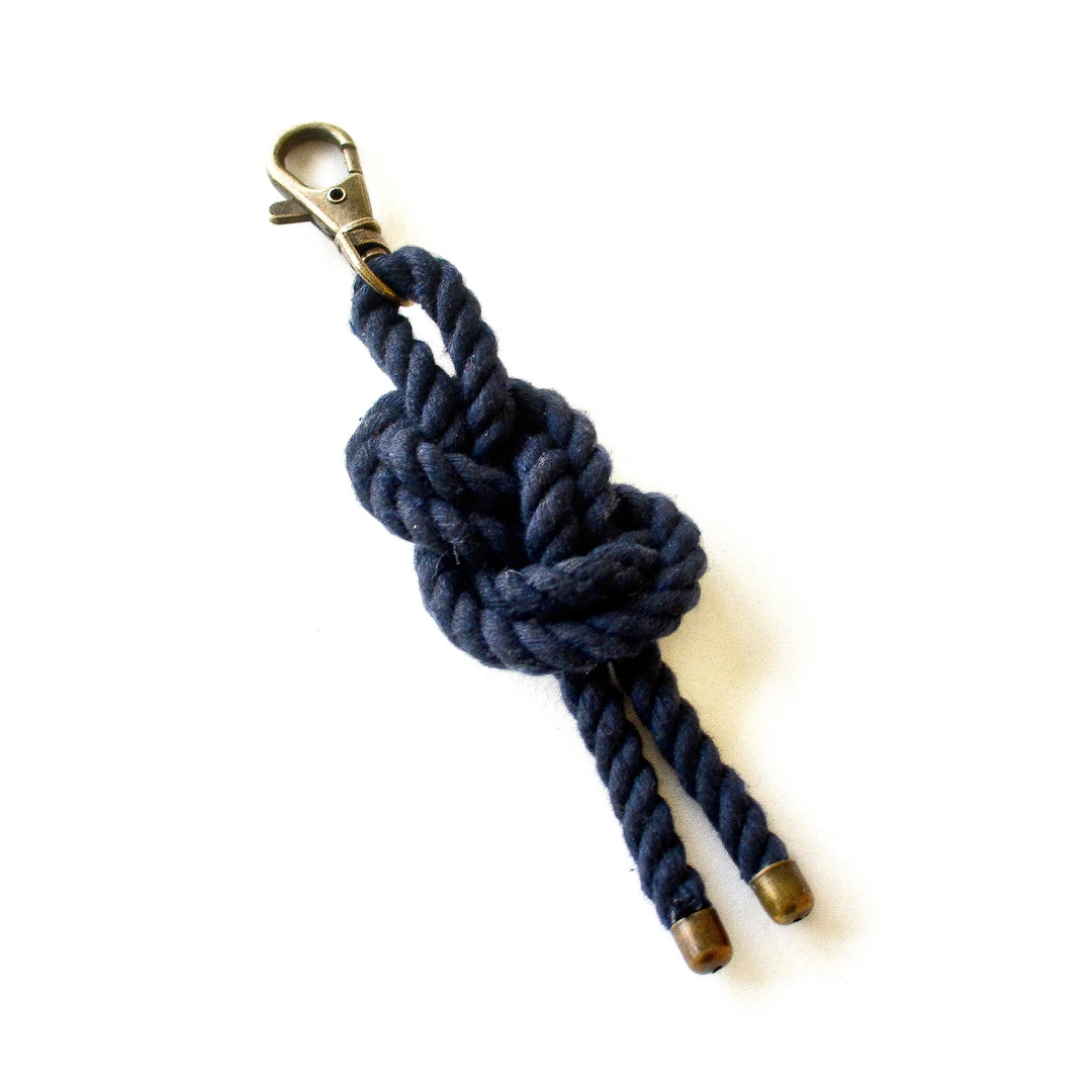 Nautical Knot Cotton Rope Keychain in Navy Blue, Antique Bronze ...
