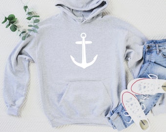 Anchor Hoodie, Nautical Hooded Sweatshirt, Beach Hoodie, Captain Hooded Sweatshirt, Summer Hoodie, Gift For Him, Gift for Sailor