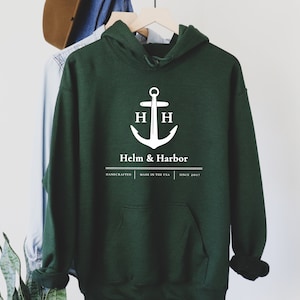 Helm & Harbor Anchor Hoodie, Nautical Hooded Sweatshirt, Beach Hoodie, Captain Hooded Sweatshirt, Summer Hoodie, Gift For Him, Gift For Her