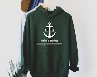 Helm & Harbor Anchor Hoodie, Nautical Cotton-Blend Sweatshirt