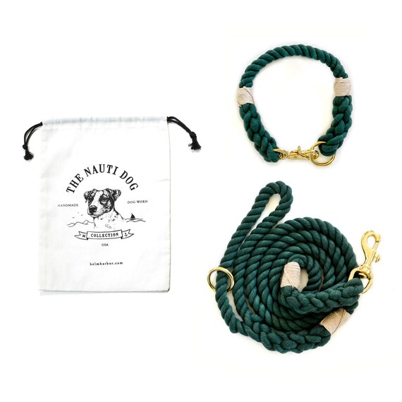 Rope Dog Leash and Collar Set in Hunter Green Cotton Rope Etsy