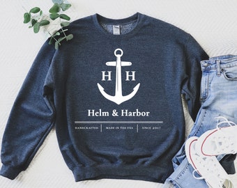 Helm & Harbor Sweatshirt, Nautical Sweatshirt, Beach Long Sleeve Shirt, Captain Sweatshirt, Captain Shirt, Gift For Sailor, Boating Sweat