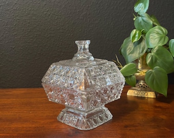 Vintage Indiana Glass Candy Dish with Lid, Clear Pedestal Peanut Bowl, Mid Century Lidded Glass Jar, Retro Table Decor or Serving Dish
