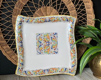 Vintage Meridiana Ceramiche Decorative Plate | Made in Italy | Square Ceramic Dish | Colorful Serving Plate | Italian Ceramics | Dinnerware