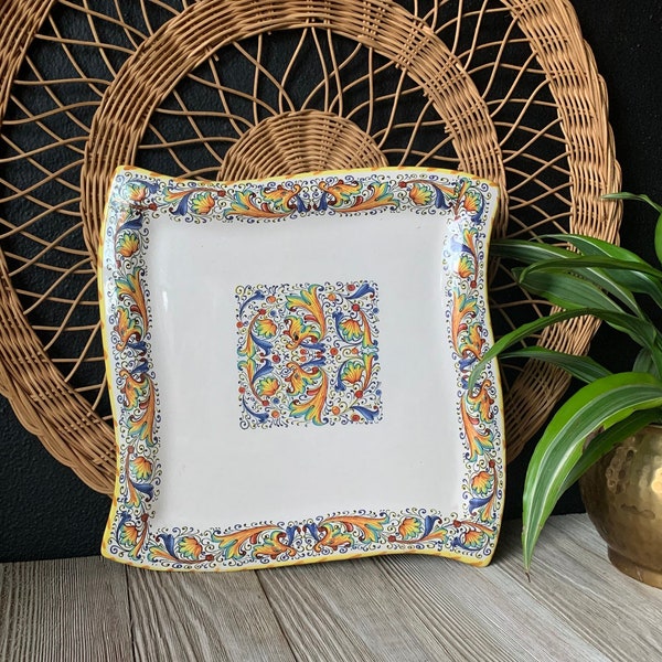 Vintage Meridiana Ceramiche Decorative Plate | Made in Italy | Square Ceramic Dish | Colorful Serving Plate | Italian Ceramics | Dinnerware