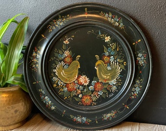 Vintage Petrykovka Hand Painted Wood Plate | Traditional Ukrainian Folk Artwork | Vintage Wall Decor | Floral Wall Art | Decorative Plate