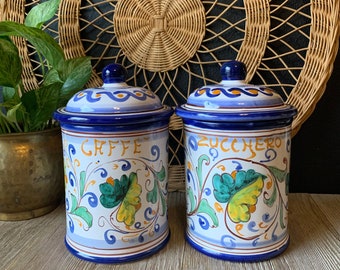 Vintage Ceramic Canister Set Made in Italy with Lemon Tree Detail by S. Stefano in Dicamastra, Italy | Coffee & Sugar Kitchen Storage Jars