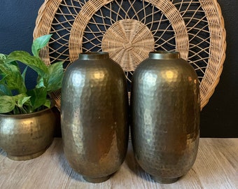 Vintage Pair Hammered Brass Vases | Brass Home Decor | Gold Metal Flower Vases | Decorative Solid Brass Pot | Made in India | Brass Planter