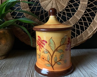 Vintage Floral Ceramic Canister with Lid, Rustic Farmhouse Kitchen Jar, Coffee Sugar Flour Storage, Country Cottage Kitchen Decor, Tea Jar