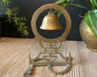 Sino de latão asiático vintage | Sino de templo de latão | Sino de meditação | Sino de altar | Decoração de sala de meditação e ioga | Presente de meditação | Sino de mesa