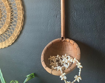 Vintage Hanging Wicker Ladle | Hanging Wicker Basket | Wall Basket | Wicker Spoon | Wicker Planter | Boho Wicker Decor | Housewarming Gift