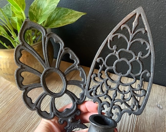 Vintage Cast Iron Trivets | Set of Two | Black Metal Decorative Trivets | Rustic Farmhouse Decor | Trivet Wall Decor | Vintage Kitchenwares