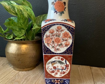 Vintage Japanische verzierte Blumenporzellanvase | Asain Wohnkultur | Blumenstrauß Blumenvase | Kunstvolle Blumenvase | Mantelpiece-Bücherregal-Dekor