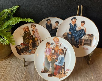 Vintage Norman Rockwell Plates Set | Set of Four | Decorative Collector's Plates | The Toymaker | The Cobbler | Lighthouse Keeper's Daughter