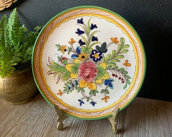 Vintage Ceramic Decorative Floral Plate Handmade in Italy | Collectors Plate | Folk Art Wall Hanging Plate | Vintage Farmhouse Wall Decor