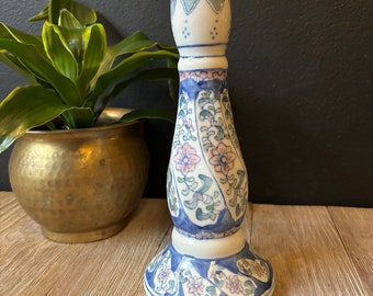 Portacandele floreale vintage in ceramica blu bianco rosa, portacandele cineserie, portacandele in porcellana, arredamento cottage farmhouse