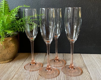 Vintage rosa Stiel Champagnerflöten | Set aus Für | Hochzeit Glaswaren Geschenkideen | Vintage Barzubehör | Anstoßen Gläser | Mimosen-Cocktail