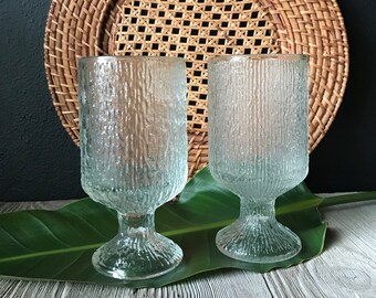 Vintage Pair Indiana Ice Footed Tumblers, Textured Cocktail Glasses, Footed Barware, Juice Water Iced Tea Glasses, Pedestal Cocktail Goblets
