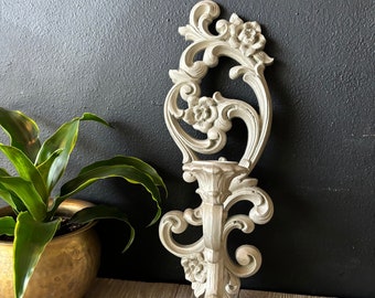 Vintage Homco Ornate White Candlestick Holder Wall Sconce, Mid Century Wall Decor, Hanging Wall Candle Holder, Gothic Candlestick Holder