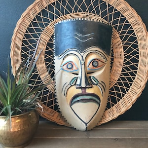 Vintage Hand Painted Carved Wooden Tribal Mask | Wall Hanging | Tribal Art | Unique Wall Art | Eclectic Boho Home | Gallery Wall | Rare Art