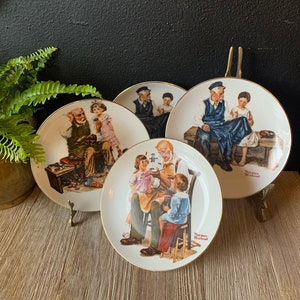 Vintage Norman Rockwell Plates Set | Set of Four | Decorative Collector's Plates | The Toymaker | The Cobbler | Lighthouse Keeper's Daughter