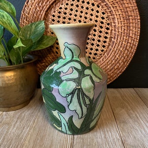 Vintage Handmade Pottery Vase Studio Pottery Floral Vase Hand Painted Signed Pottery Ceramic Vase Boho Decor Bud Flower Vase image 1