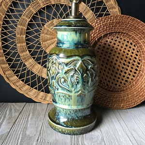 Vintage Green Drip Glaze Table Lamp | Mid Century Modern Art Nouveau Lamp | Boho Interior | Art Deco Lighting | 60s Decor | MCM Table Lamp