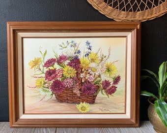 Vintage Wood Framed Floral Acrylic Painting | Singed Artwork | Original Artwork | Painting of Flowers | Gallery Wall Art | Housewarming Gift