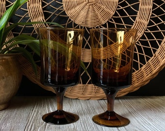 Vintage Brown Footed Goblets | Vintage Wine Glasses | Retro Barware | Minimalist Glassware |  Mid Century Modern | Housewarming Gift Ideas