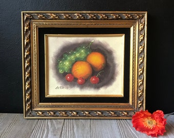 Vintage Framed Painting of Fruit | Signed Art | Ornate Gold Wood Frame | Still Life | Vintage Acrylic Art | Gallery Wall | Hand Painted