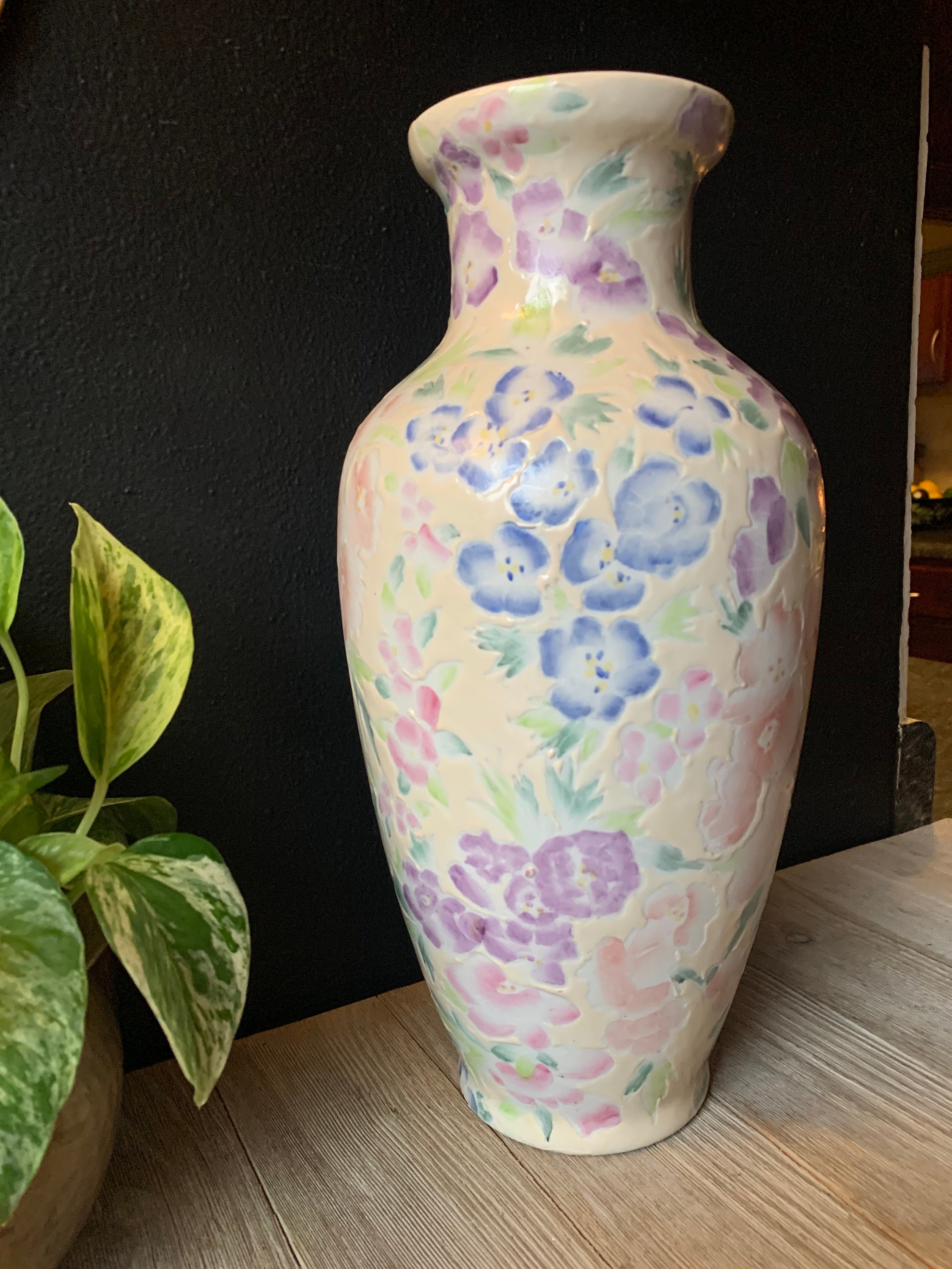 Vintage Hand Painted Chinese Porcelain Floral Vase 80s Pastel Home ...