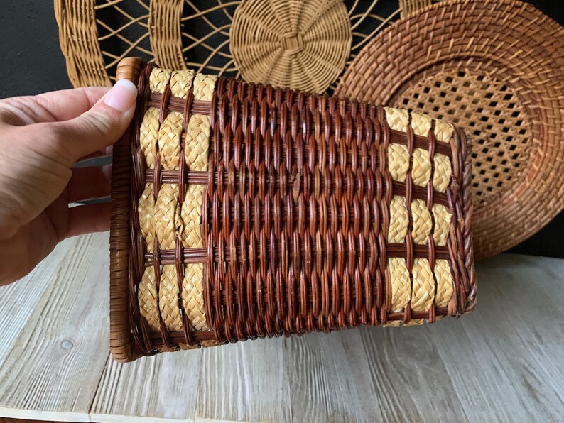 Vintage Wicker Planter Basket Rectangle Shaped Basket Etsy