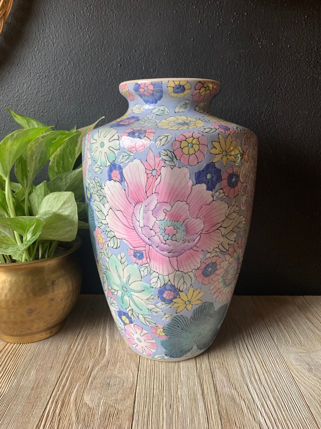 Vintage Hand Painted Floral Porcelain Vase | Pastel Asian Ceramic Decor ...