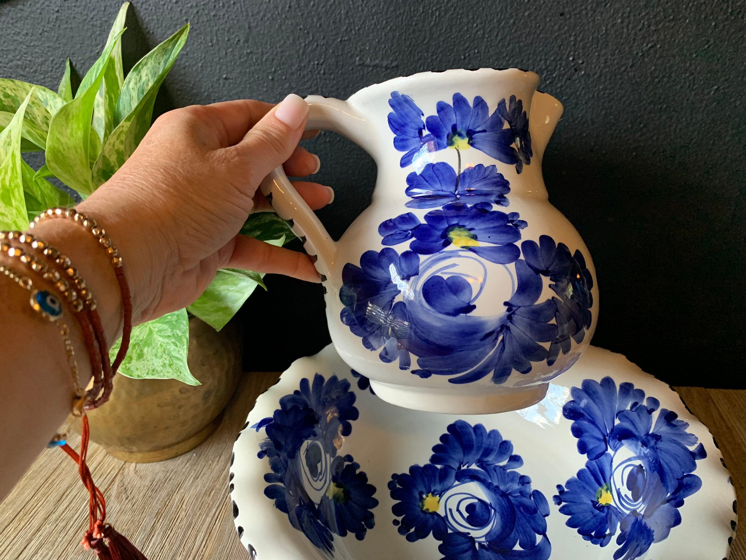 Pitcher In Spanish Vintage Spanish Style Ceramic Pitcher and Bowl Set Hand - Etsy