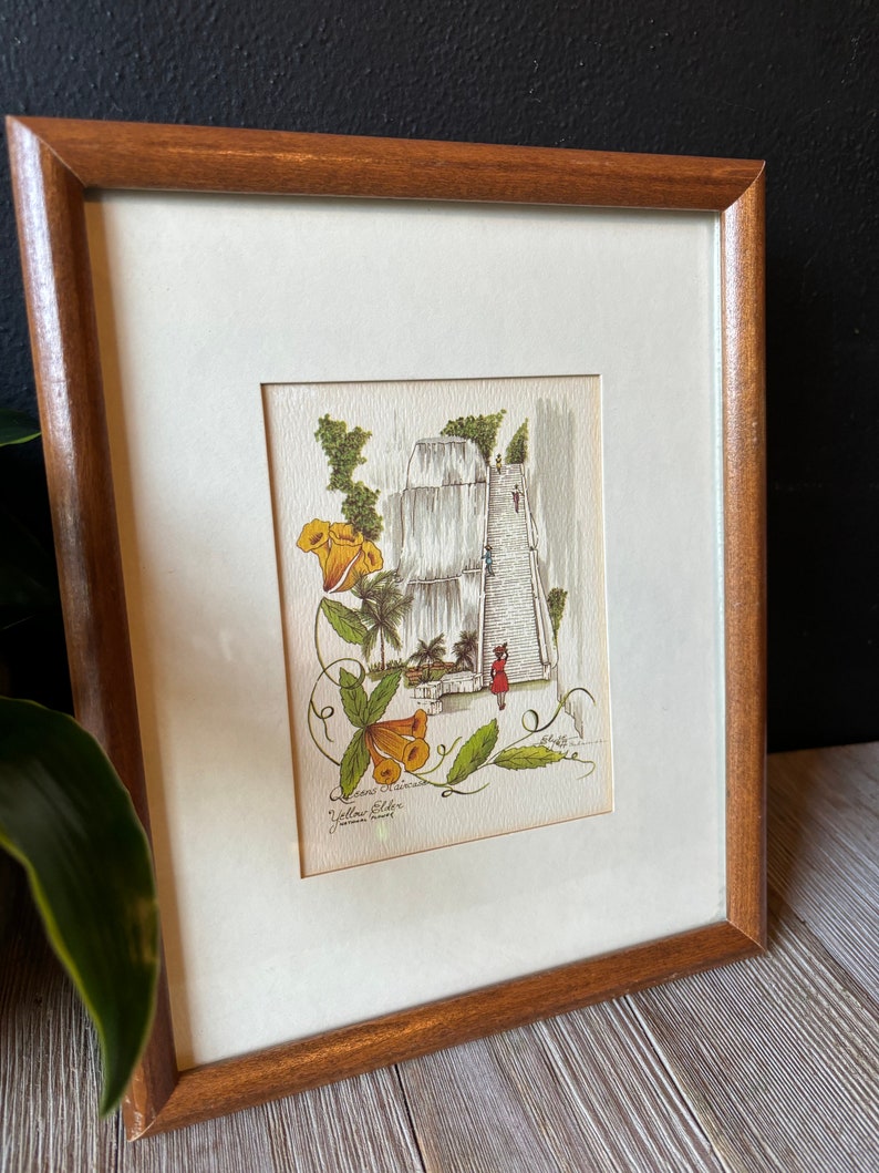 Vintage Wood Framed Bahamian Floral queens Staircase Watercolor Art ...