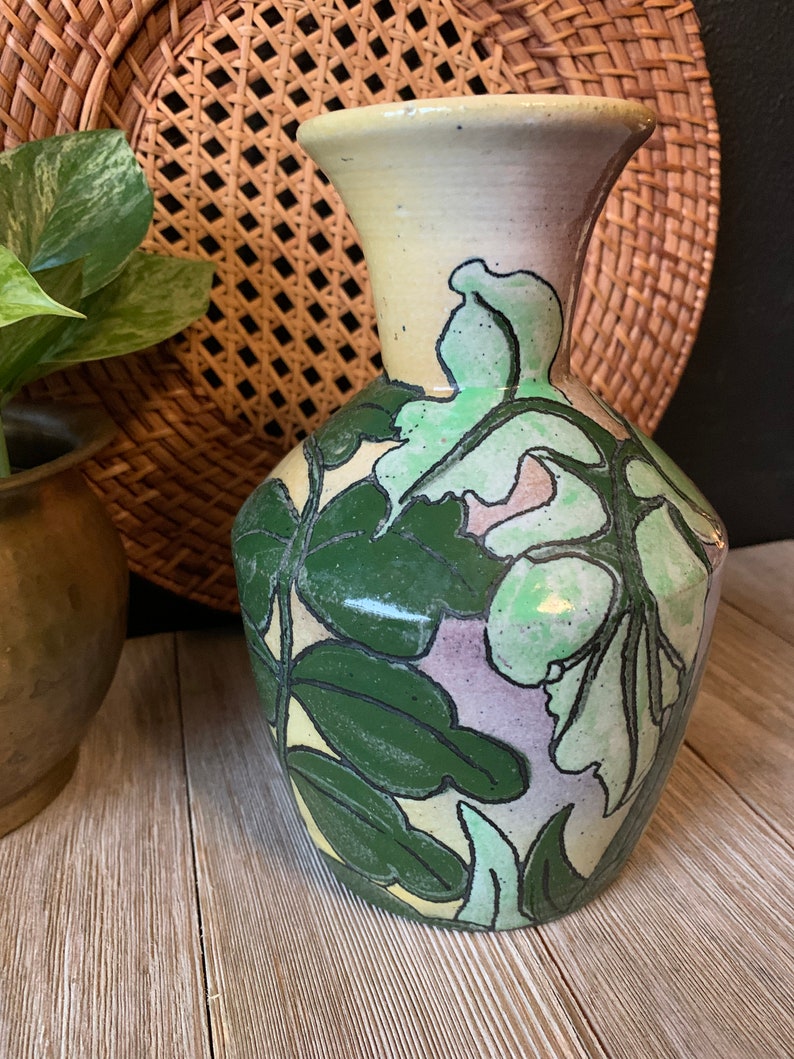Vintage Handmade Pottery Vase Studio Pottery Floral Vase Hand Painted Signed Pottery Ceramic Vase Boho Decor Bud Flower Vase image 2