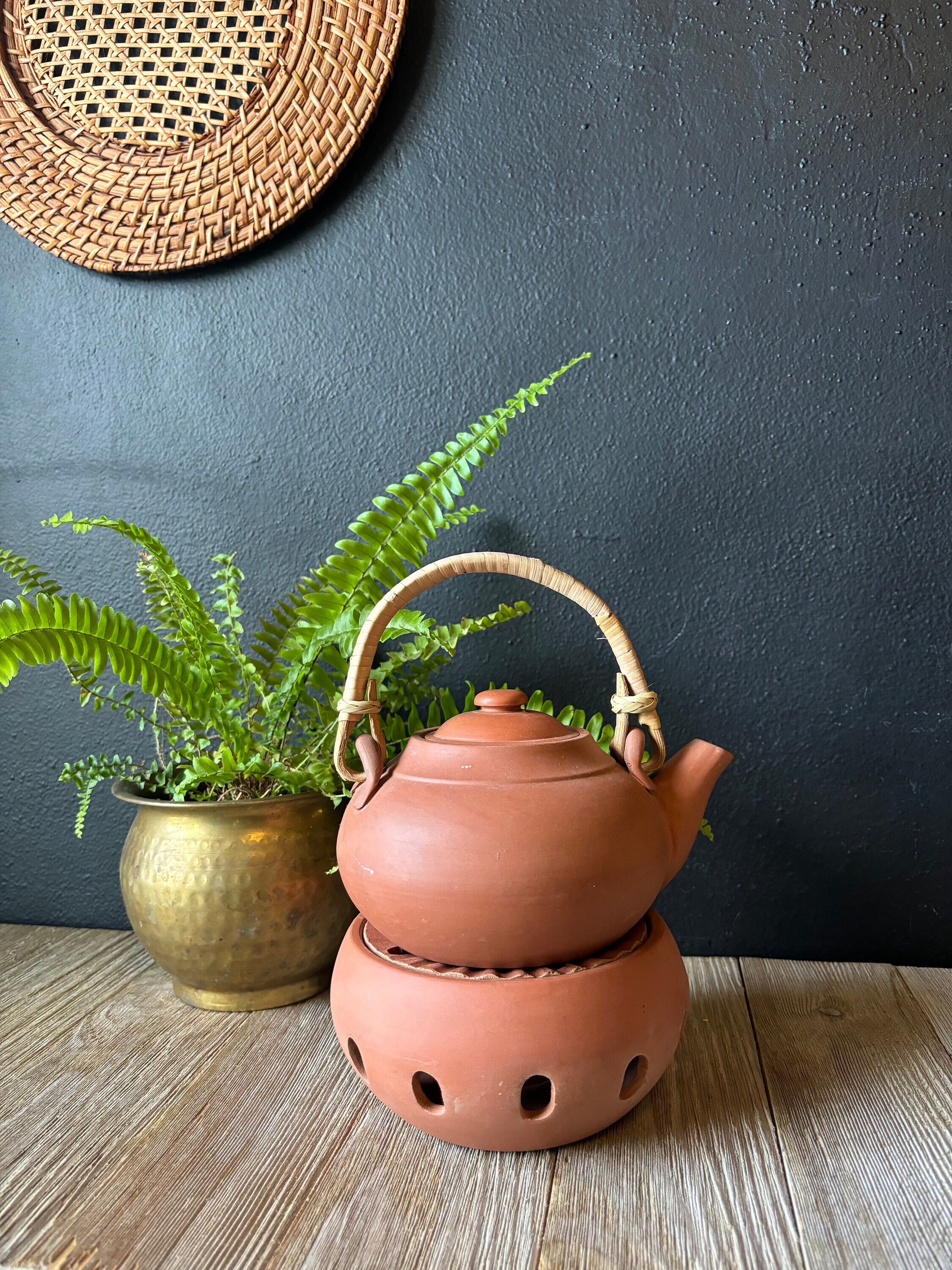 Vintage Chinese Yixing Zisha Red Clay Tea Pot and Candle