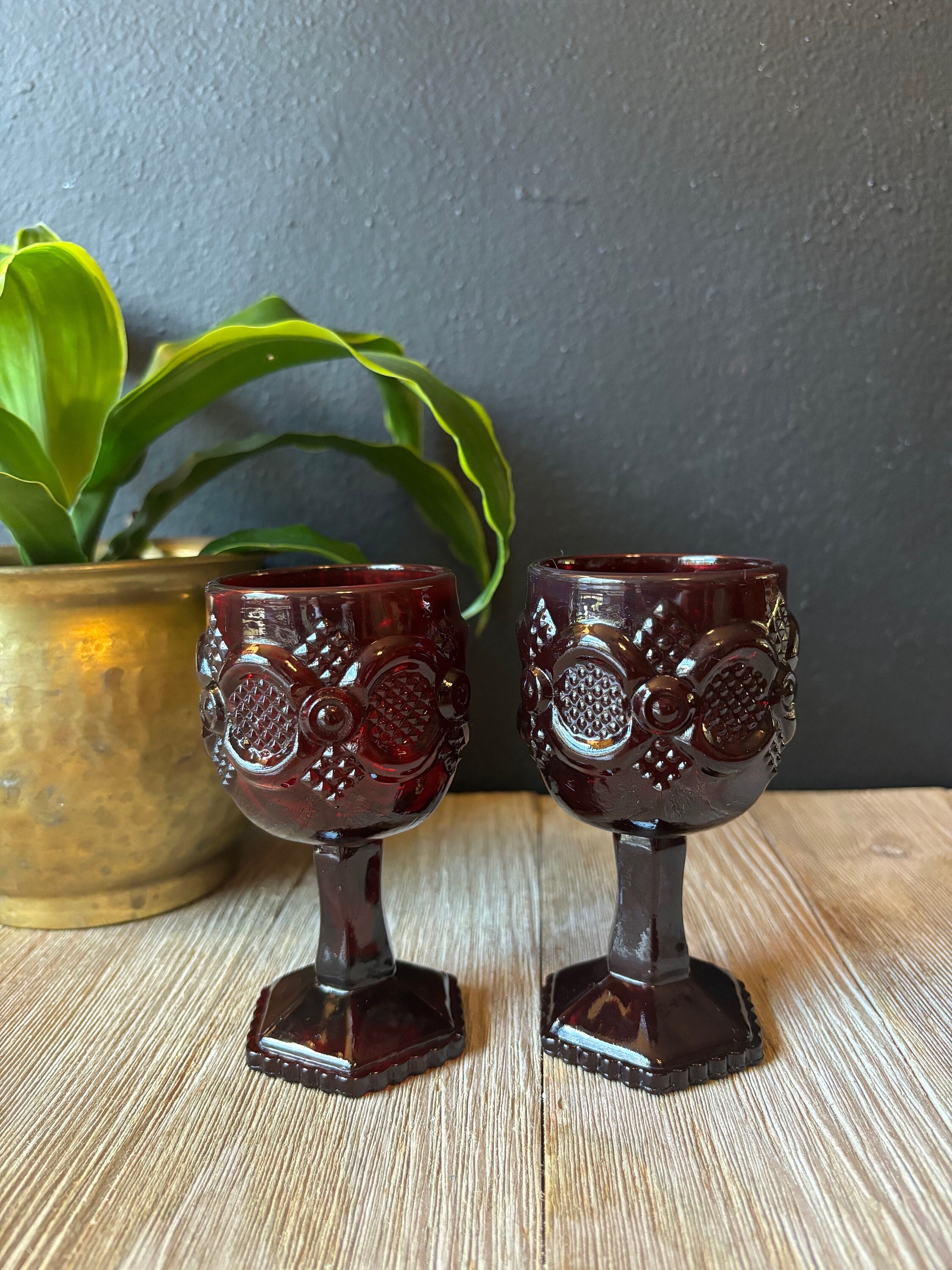 Vintage Cape Cod Ruby Red 1876 Wine Glasses by Avon, Set of Two 2, Footed Shot Glasses, Vintage Barware, Small Red Goblets, Red Steware