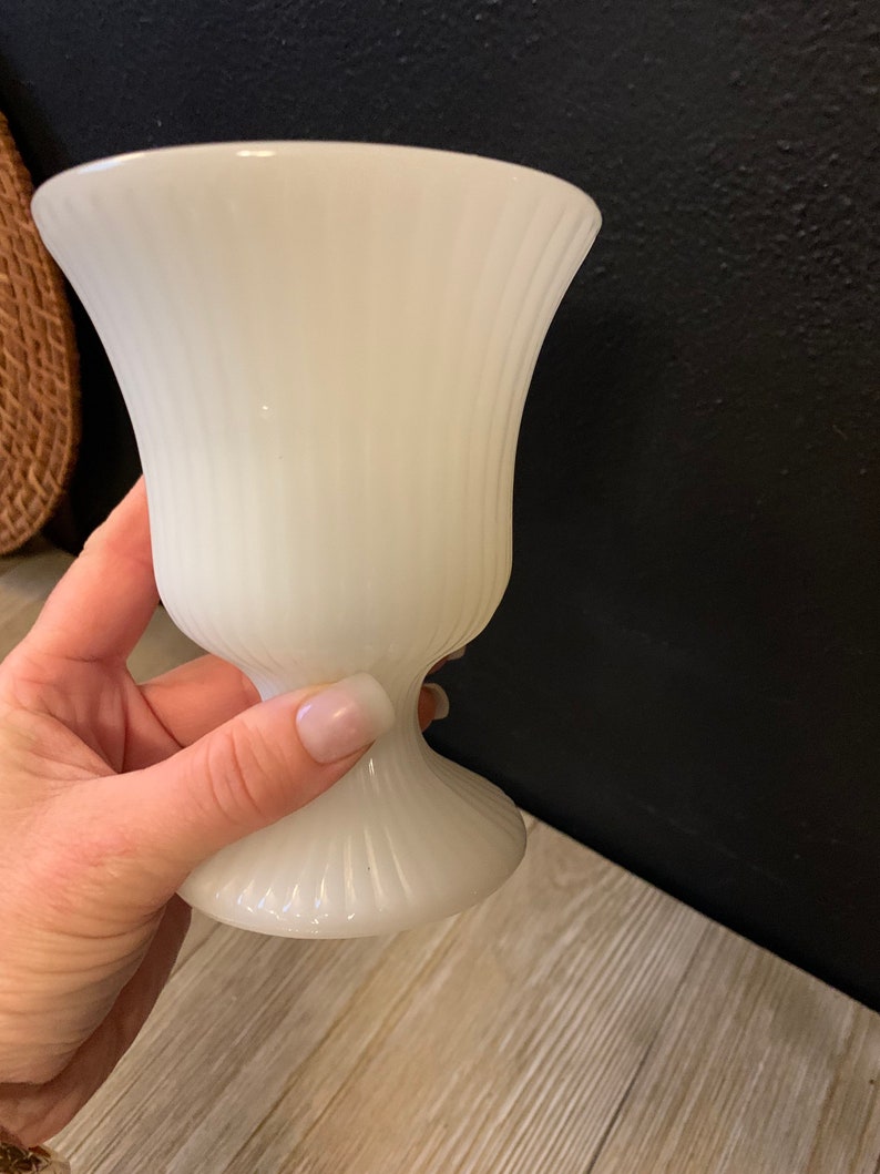 Vintage Footed Milk Glass Vase White Pedestal Flower Vase Milk Glass Decor Wedding Decor Gift Idea Rustic Farmhouse Decor image 4