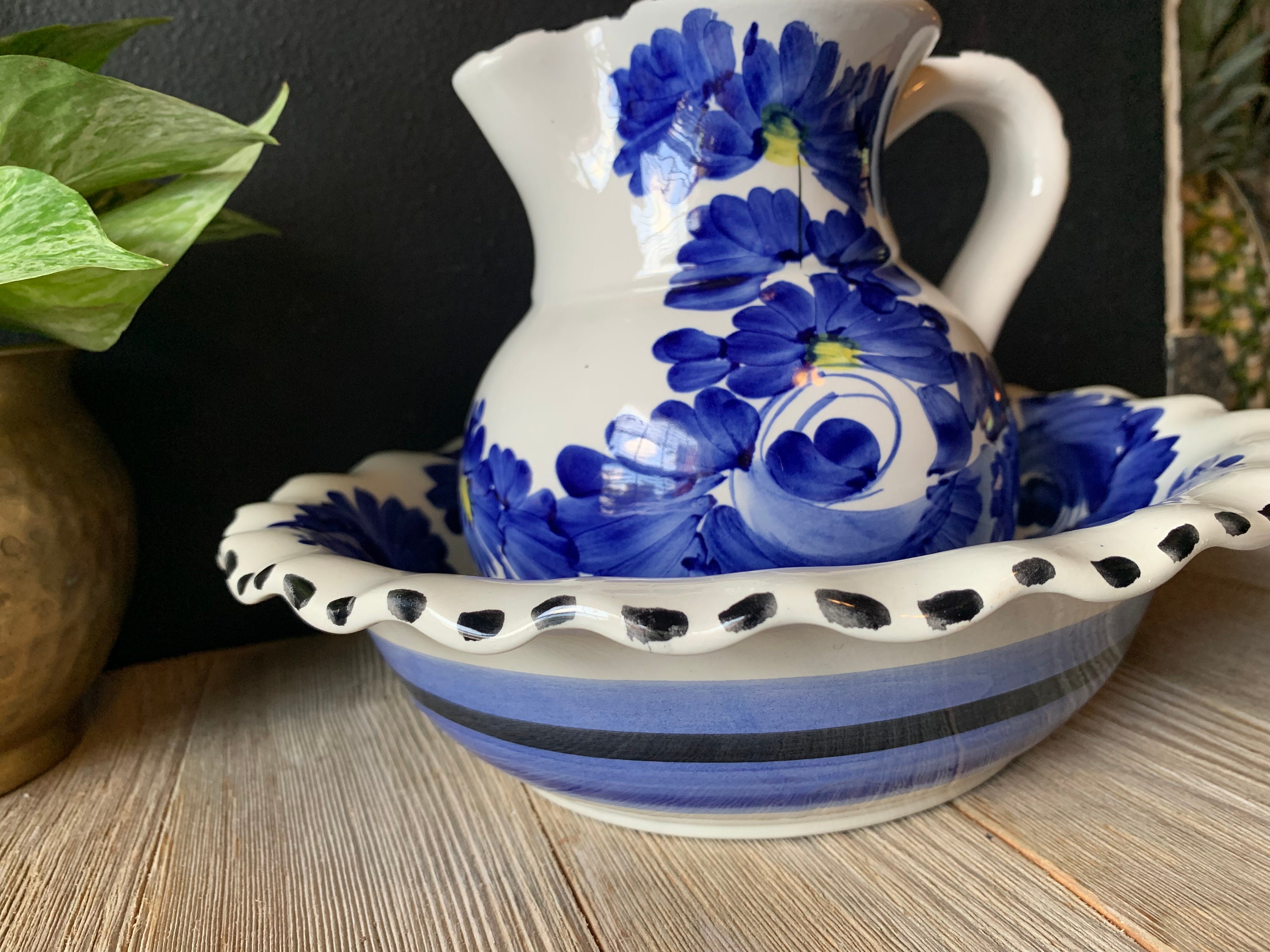 Pitcher In Spanish Vintage Spanish Style Ceramic Pitcher and Bowl Set Hand - Etsy