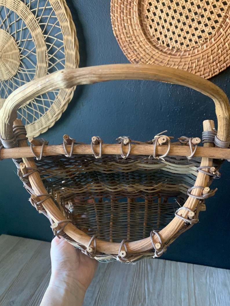 Vintage Wicker Wall Basket Wicker Wall Pocket Wicker Etsy