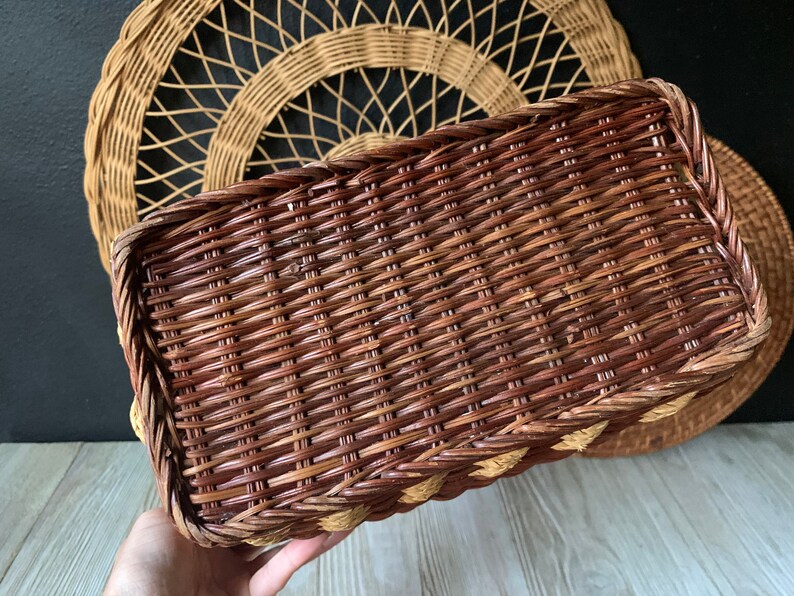 Vintage Wicker Planter Basket Rectangle Shaped Basket | Etsy