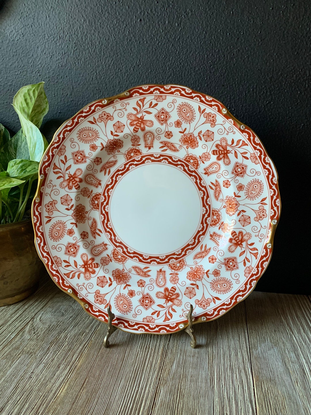 Vintage Royal Crown Red and White Floral Bone China Decorative Plate