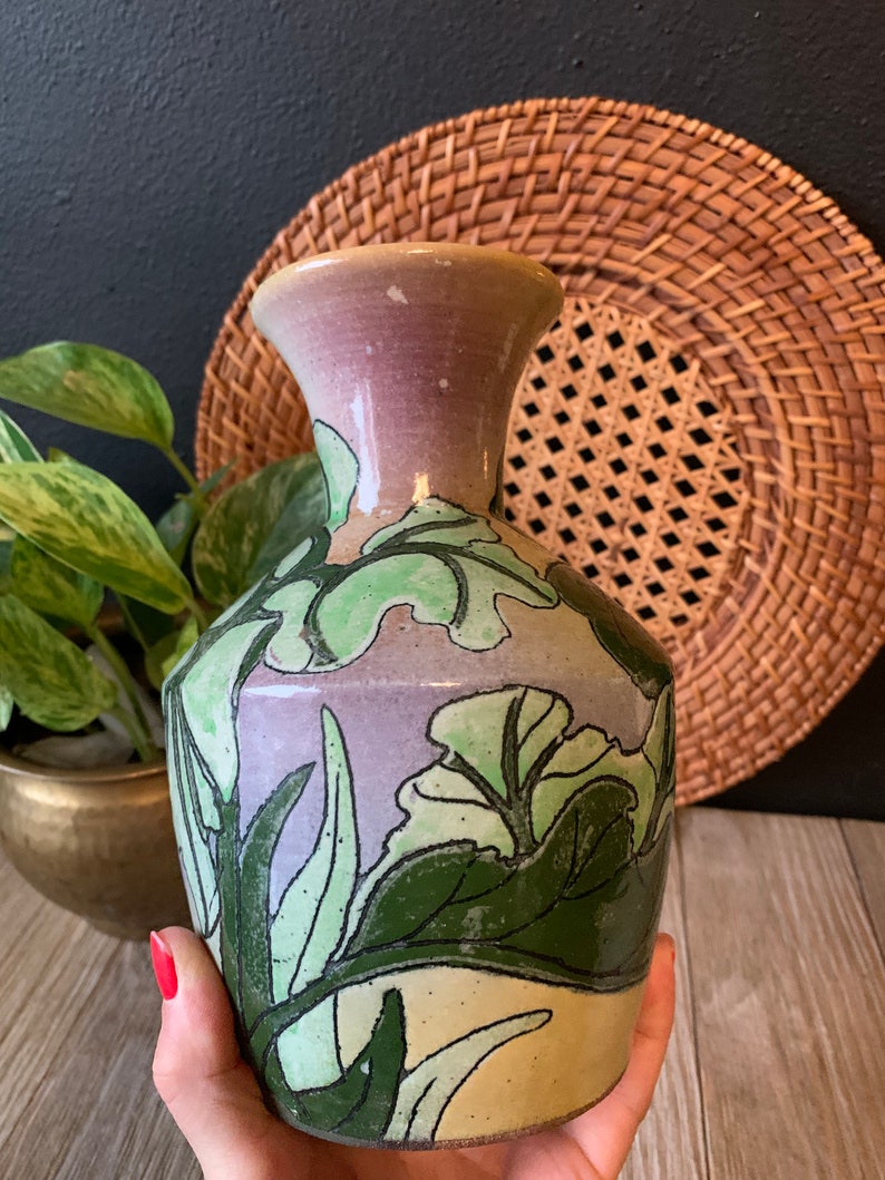 Vintage Handmade Pottery Vase Studio Pottery Floral Vase Hand Painted Signed Pottery Ceramic Vase Boho Decor Bud Flower Vase image 3