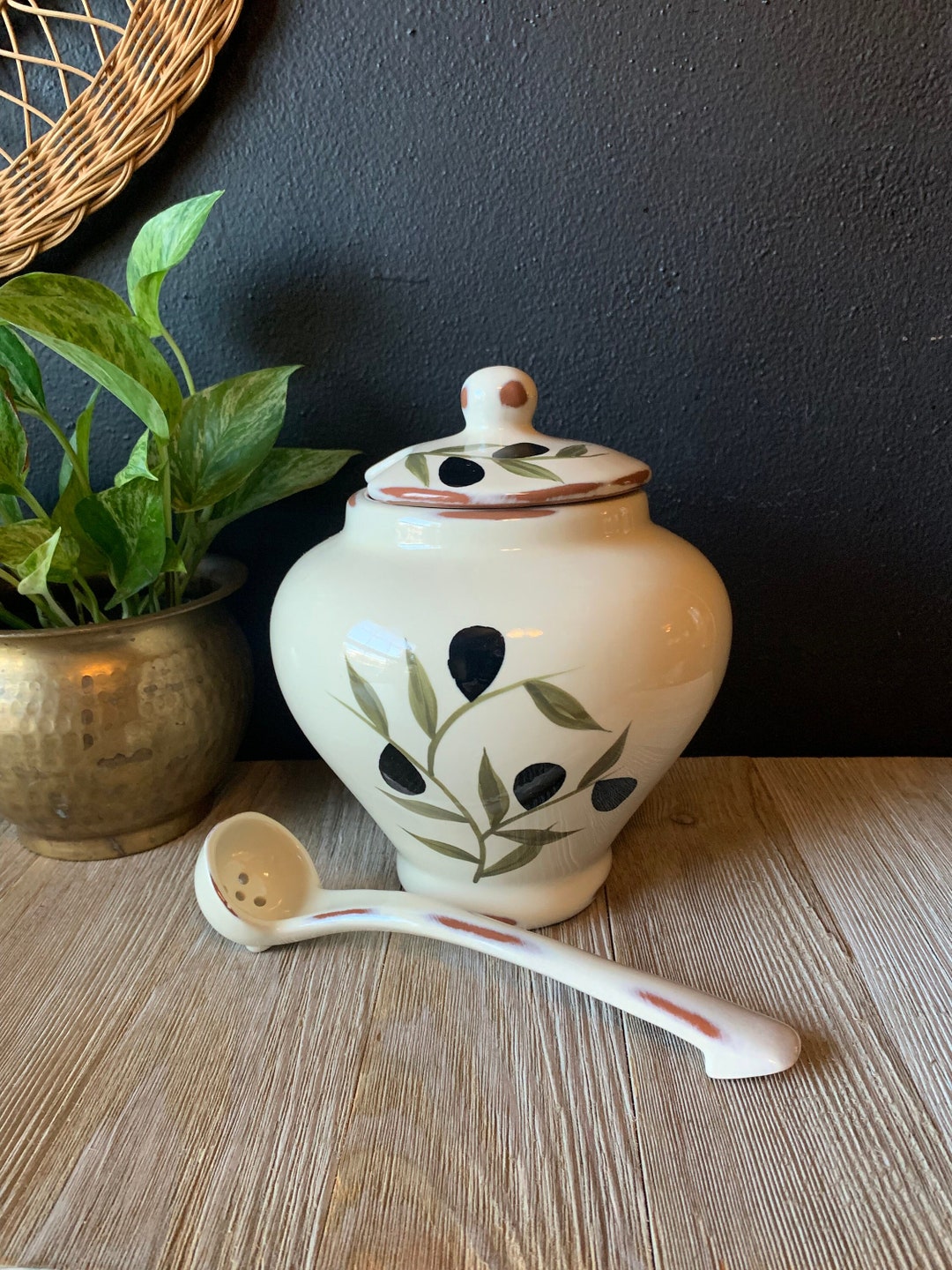 Vintage Stoneware Bean Crock Tureen With Lid and Spoon Vintage Ceramic ...