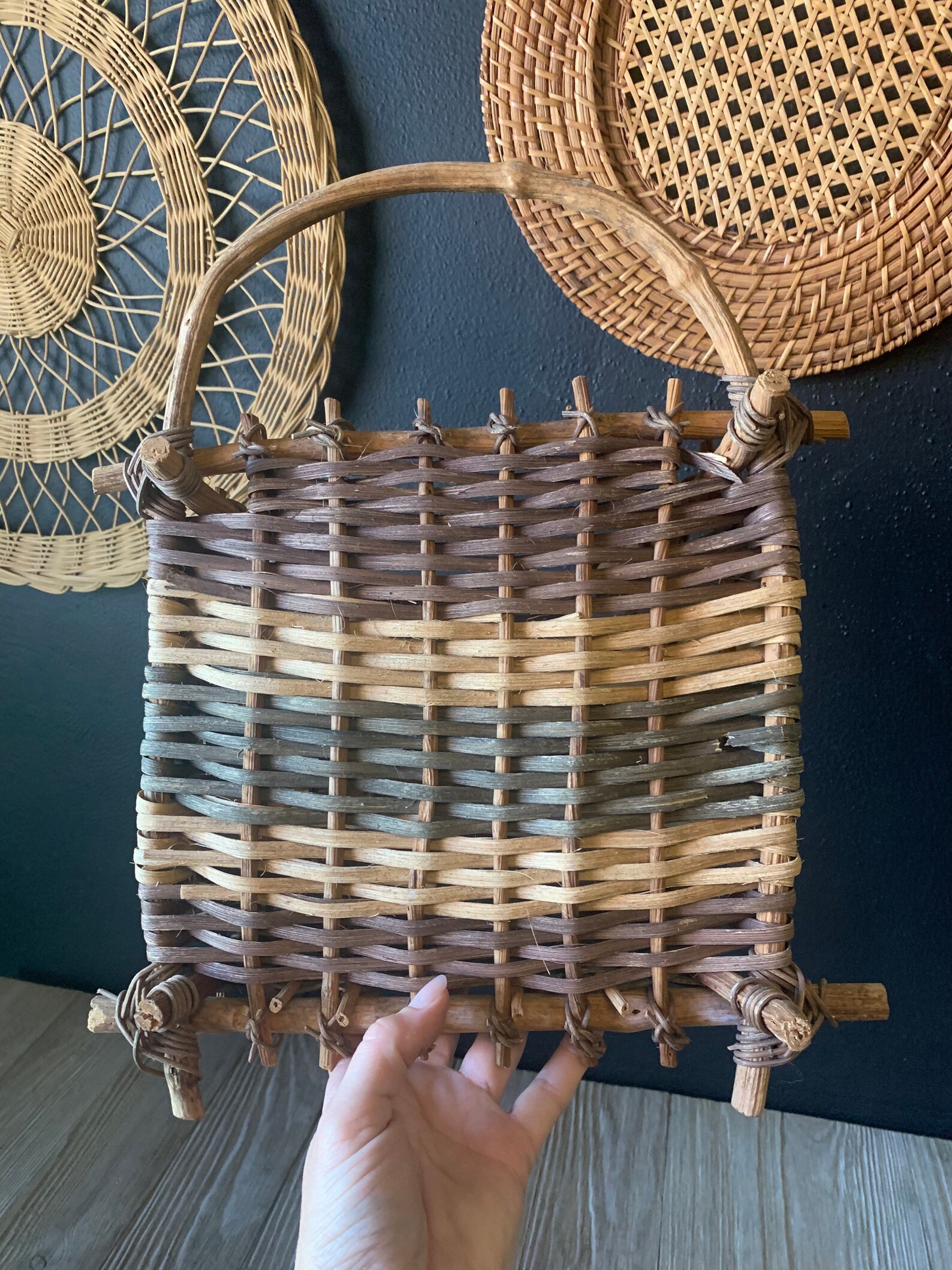 Vintage Wicker Wall Basket Wicker Wall Pocket Wicker Etsy